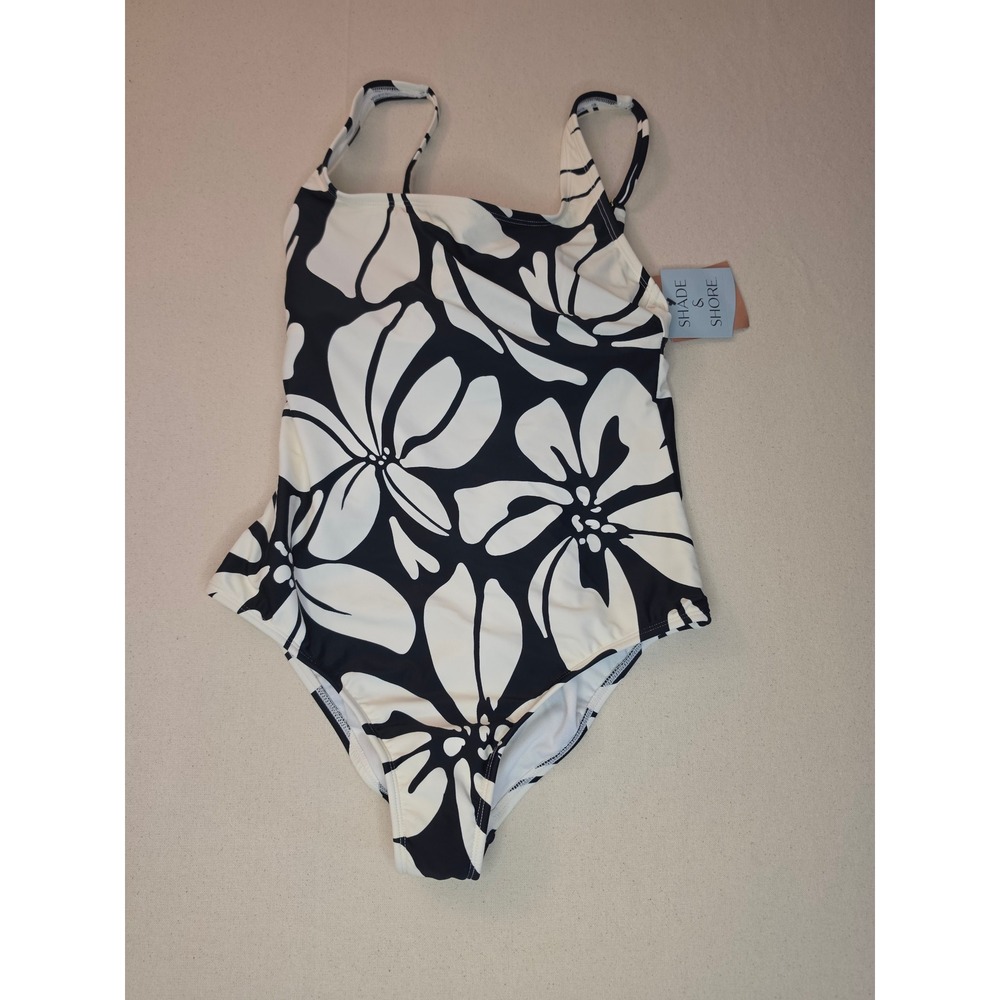 Shade & Shore Square Neck One Piece Swimsuit Black Small NWT